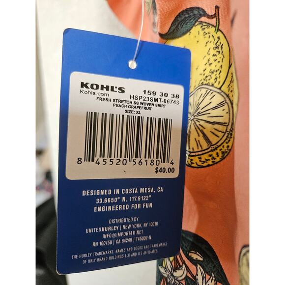 NEW Hurley Brand Mens Fresh Stretch Woven Shirt Peach Grapefruit Size XL X-Large - Picture 6 of 7